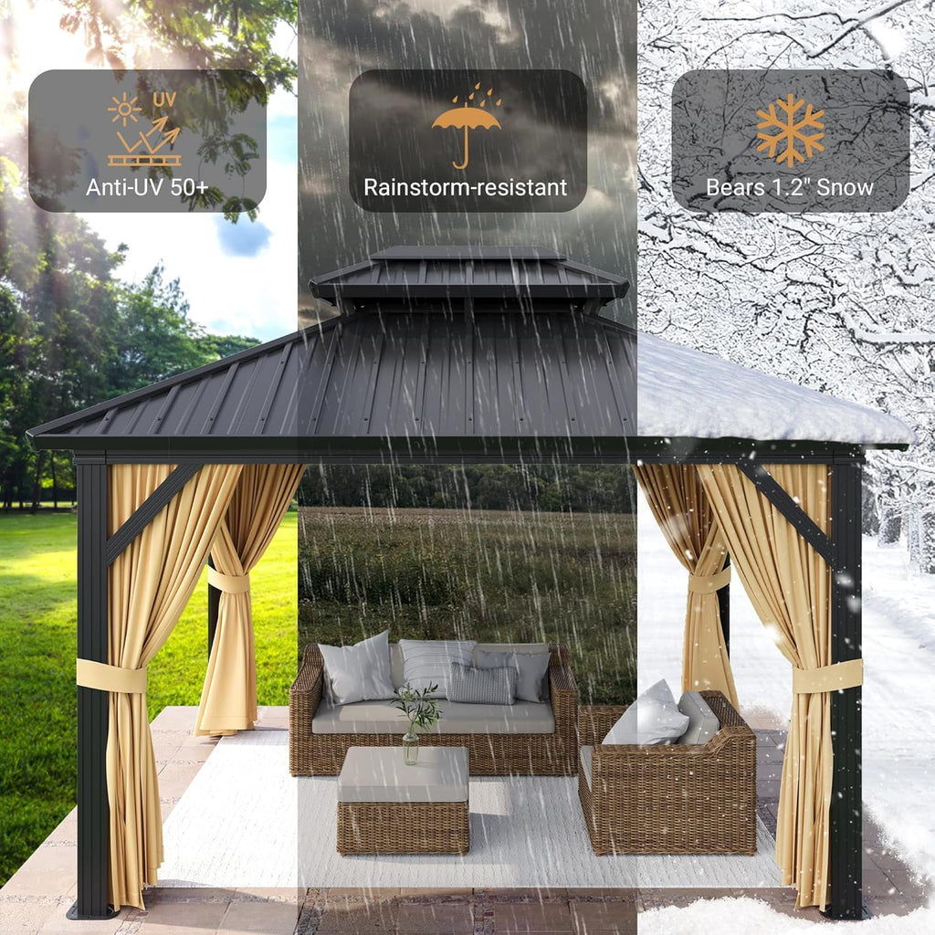 10x12 FT Hardtop Gazebo with Galvanized Steel Double Roof