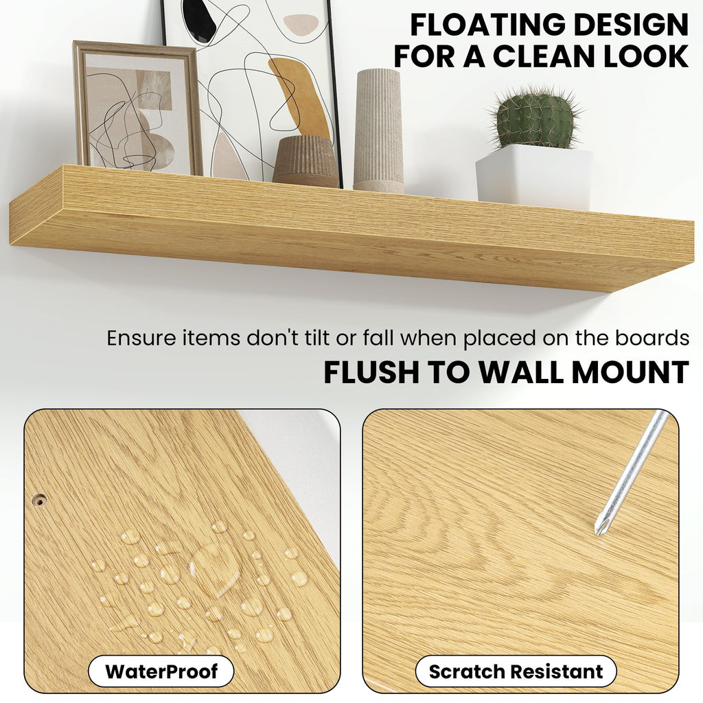 32 Inch Floating Shelves Wall-Mounted, Rustic Wood Shelf with Invisible Brackets, Deep Floating Shelves for Wall
