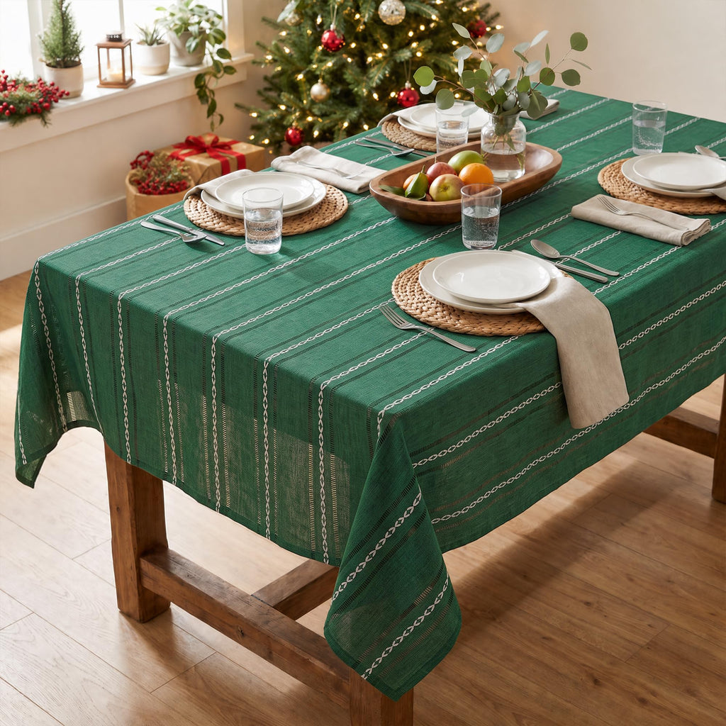 Christmas Green Rectangular Tablecloth, 60×84 Inch, Home Decor