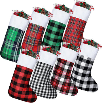Christmas Stockings Buffalo Plaid for Fireplace,15 Inches - Set of 8