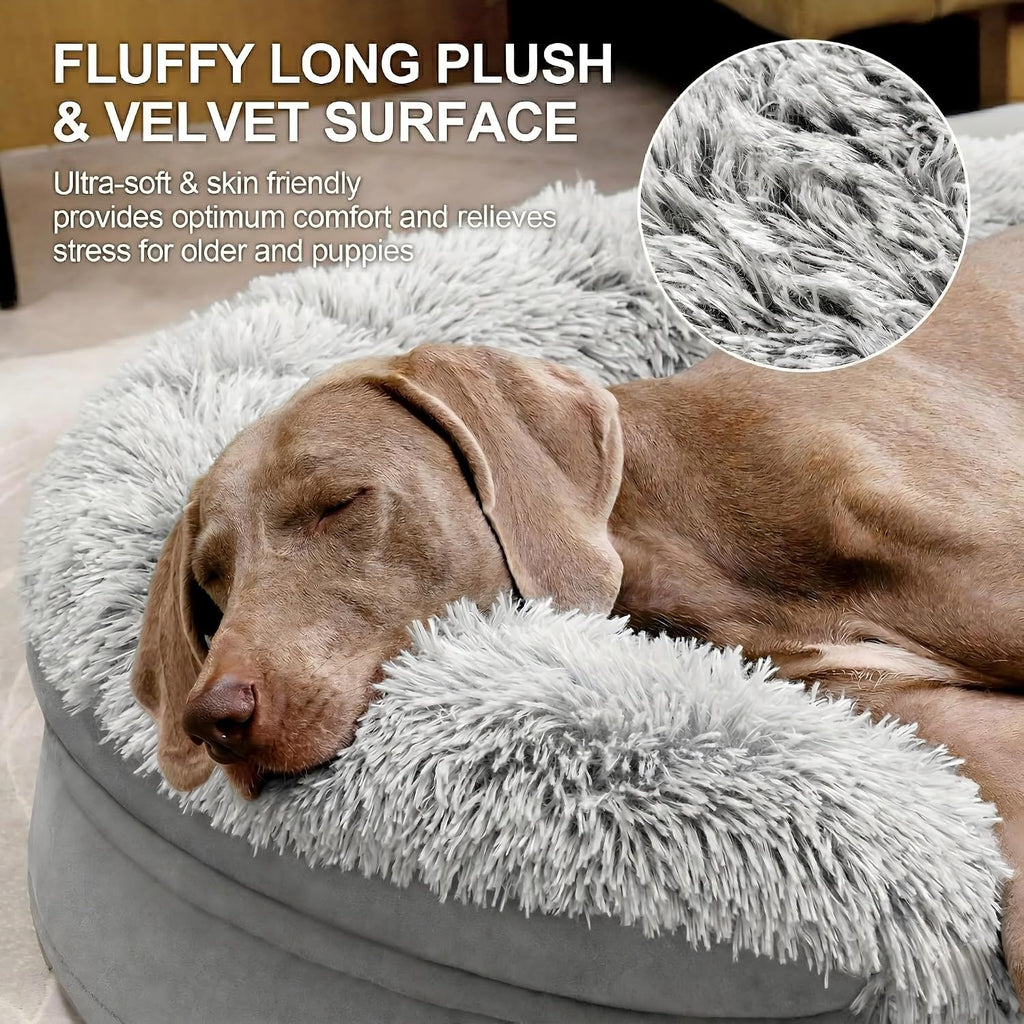 Fluffy Calming Orthopedic Dog Beds for Large & Extra Large Dogs, Supportive Dog Sofa Bed with 3.7 inch 28D