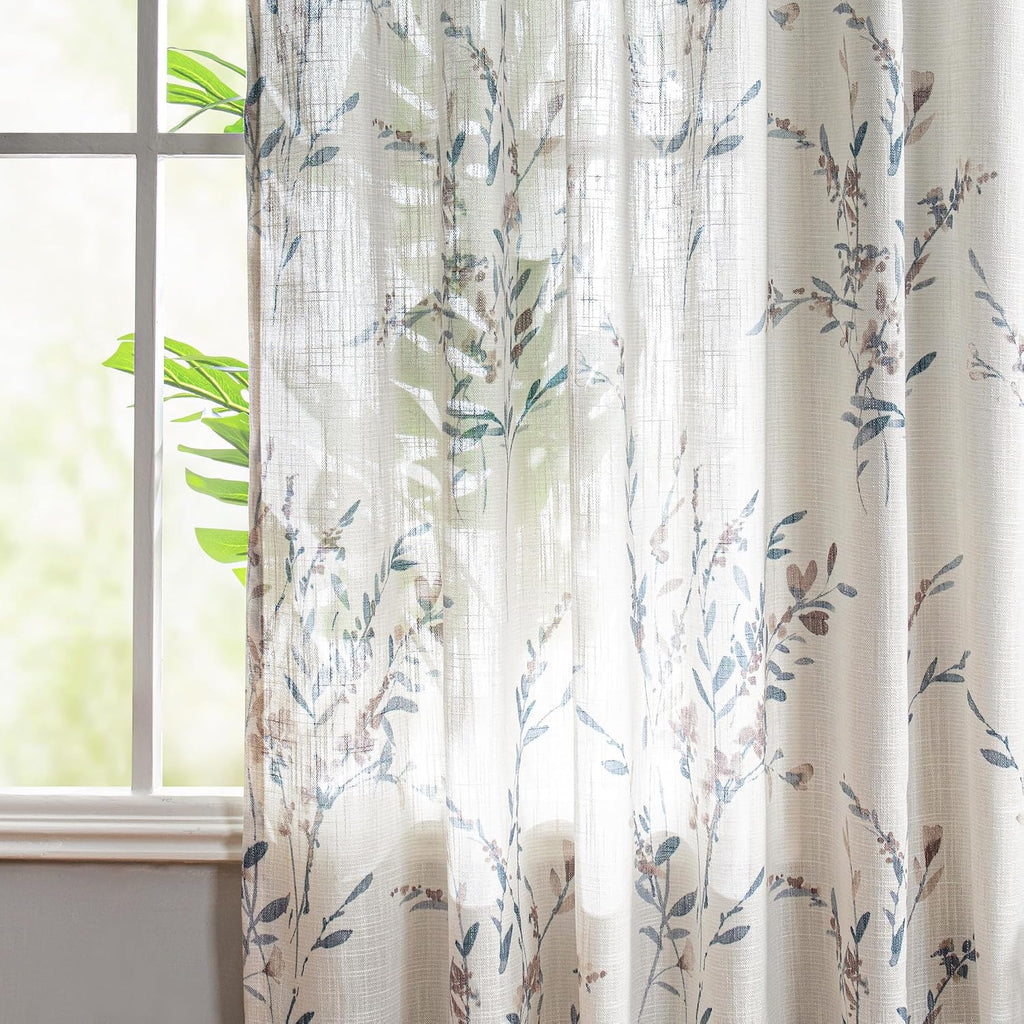 Sheer Floral Curtains for Living Room 95 Inch Long, Look Vertical Drapes Bedroom Light Filtering Privacy Added
