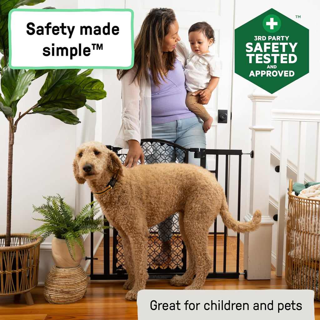 Decorative Panel Tall Baby Gate & Dog Gate, 28"-42" Wide, 30" Tall, Hardware or Pressure Mounted, Install on Top or