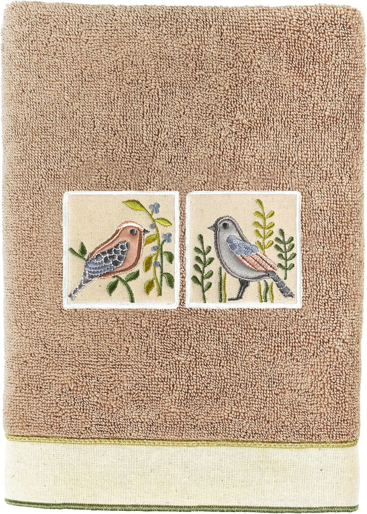Vibrance 4-Piece Towel Set, Embroidered Birds, Premium Turkish Cotton, Plush Comfort, Country Elegance, 2 Bath 2 Hand