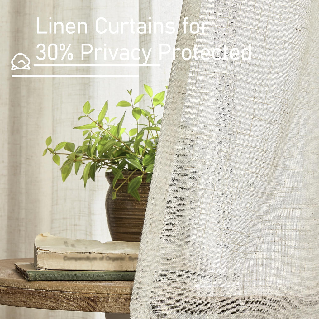 Linen Semi Sheer Curtains 96 inch Length 2 Panels Set Cream Ivory