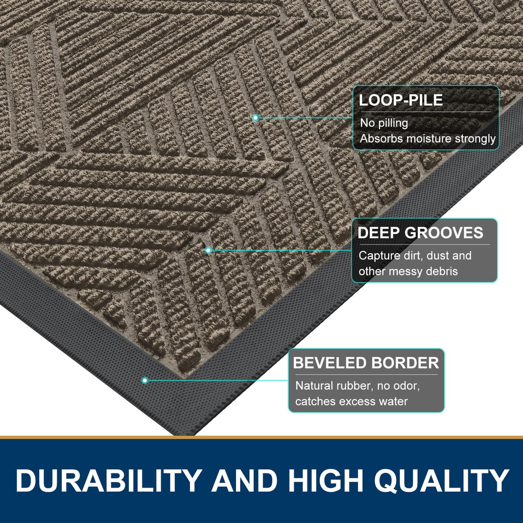 Front Door Mat Outside Entrance, Low Profile Rubber Doormat, 71x34