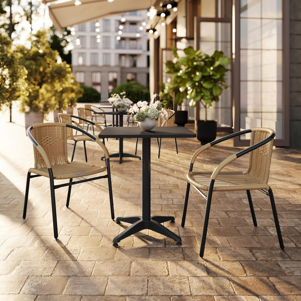 Lila 2 Pack Beige Rattan Indoor-Outdoor Restaurant Stack Chair