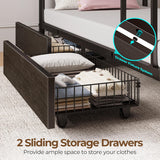 Metal Bunk Bed Full Over Full with USB Charging Station, LED Bunk Bed with 2 Storage Drawers