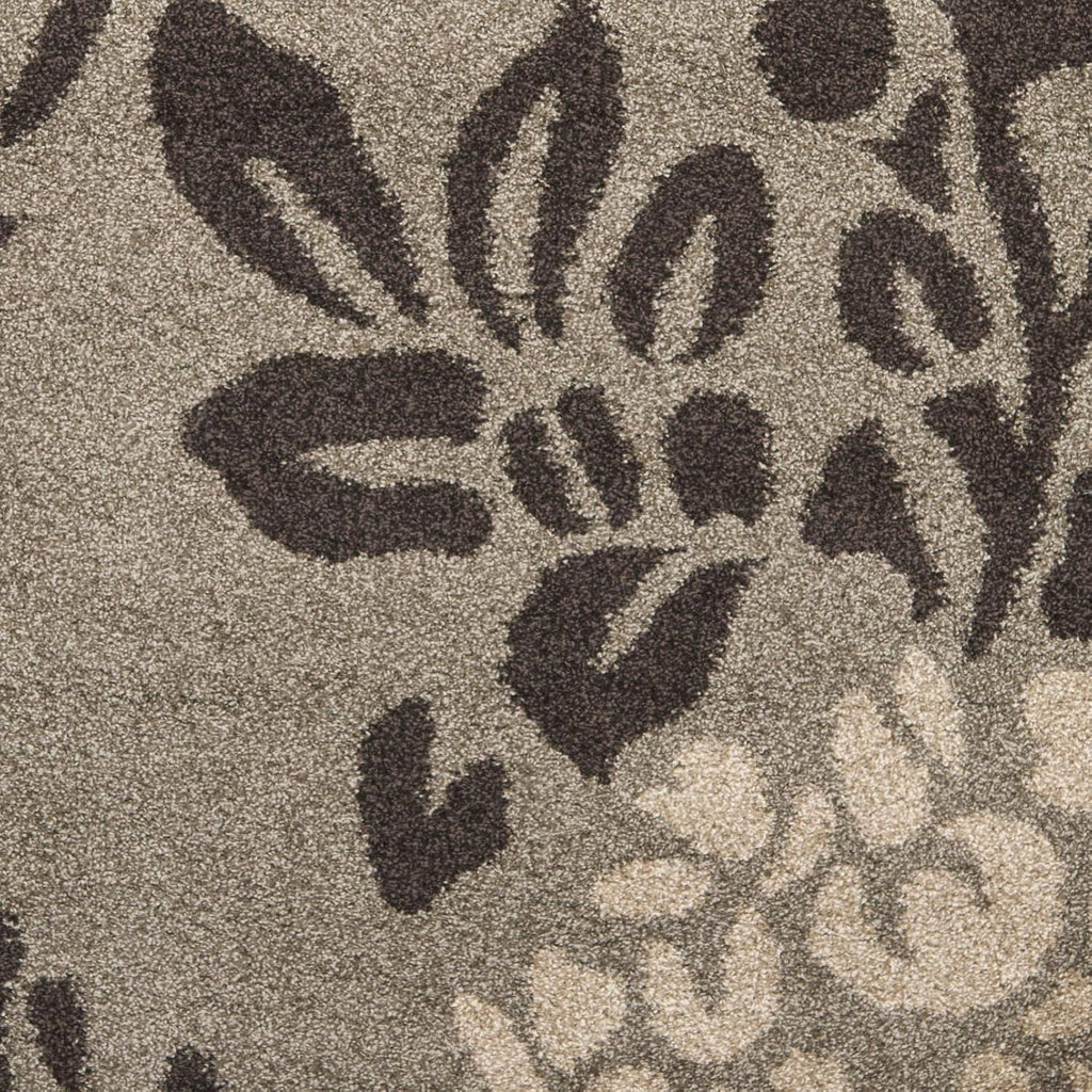 Florida Shag Collection Area Rug - 4' Square, Smoke & Dark Brown, Floral Design, Non-Shedding & Easy Care, 1.2-inch