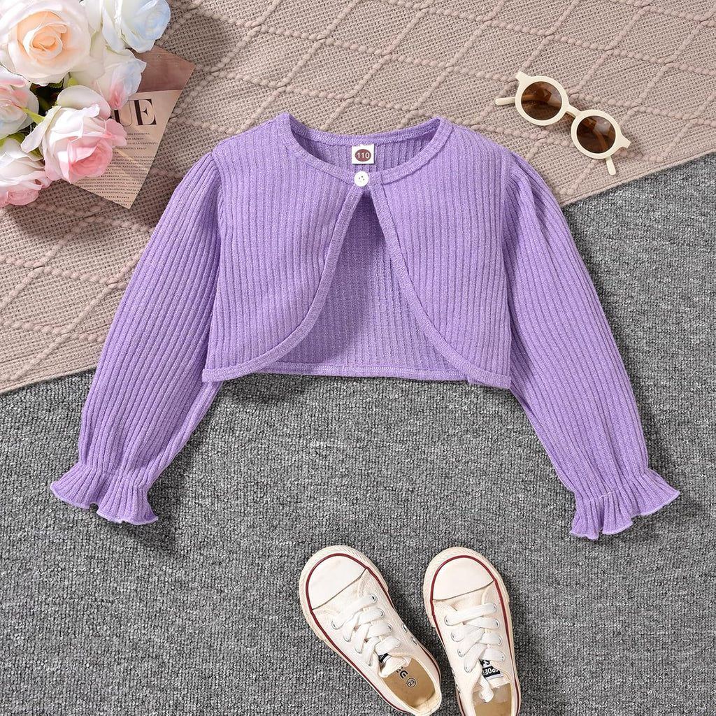 Toddler Little Girl 2 Piece Outfits Long Sleeve Ribbed Knitted Cardigan And Sleeveless Jumpsuit