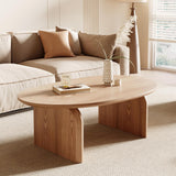 Modern Oval Coffee Table, Small Coffee Tables - Oak Wood Top with Solid Legs, Wooden Center Table Easy Assembly &Be...