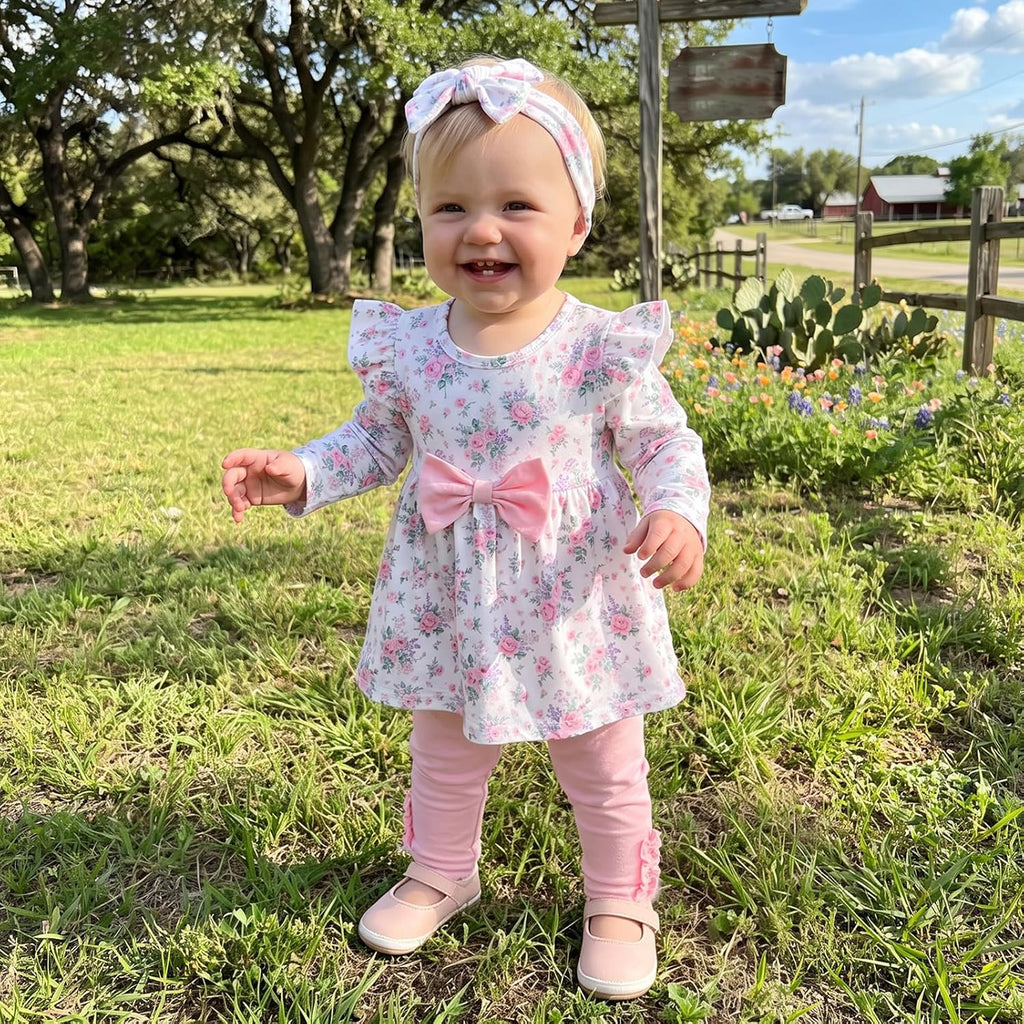 Toddler Baby Girl Fall Outfit Tunic Long Sleeve Shirt Pants Headband Set
