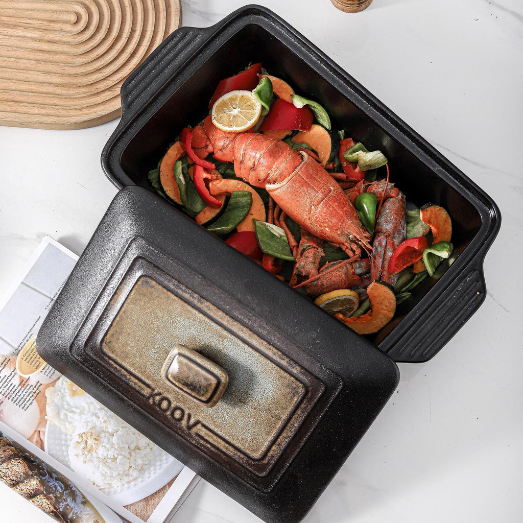 Ceramic Casserole Dish with Lid, Rectangular Baking Dish Set, Lasagna Pans for Cooking, 9 x 13 Inches, Stripe Series