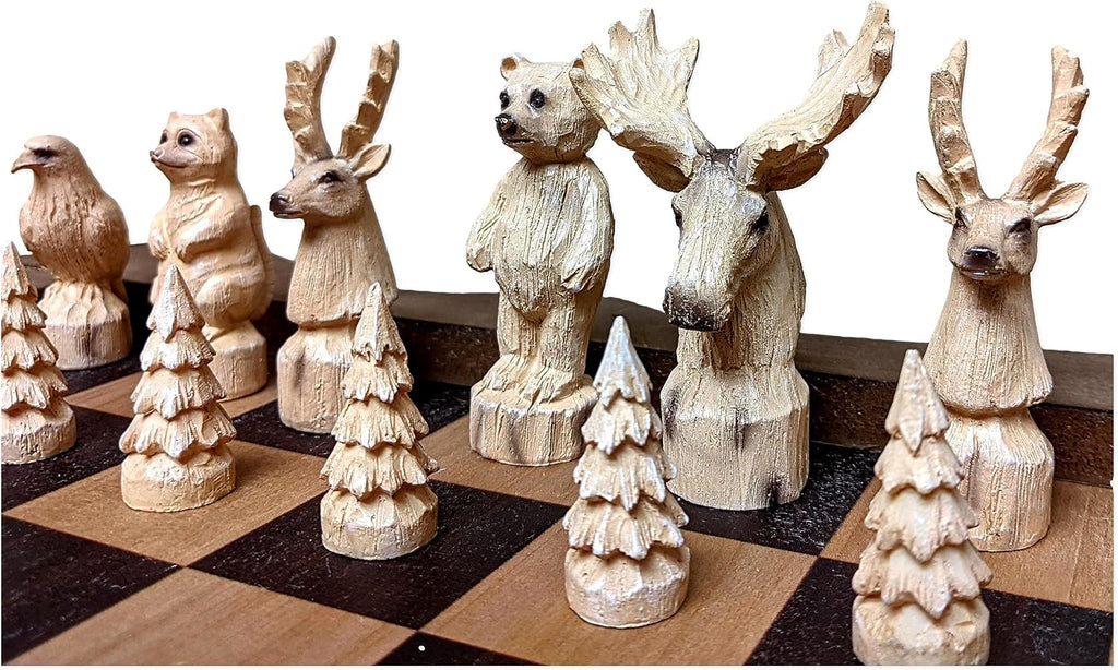 Forest Crowd Chessboard - Wooden Unique Chess Set - Set of 33