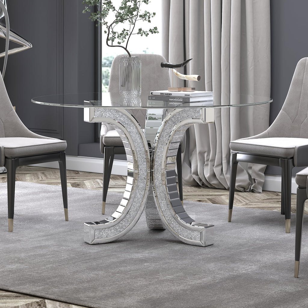 52" Round Glass Pedestal Dining Table with Tempered Glass Top