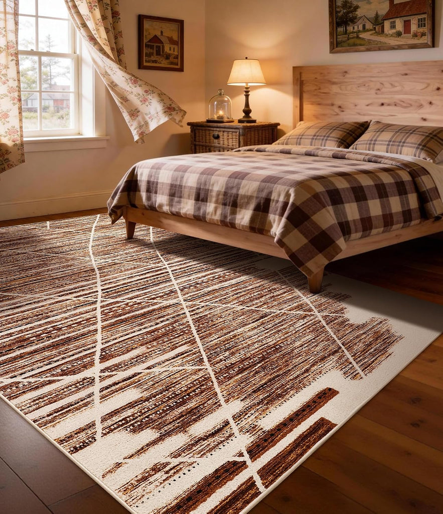 Western Rug,Non Slip Village Brown Rugs, Easy Cleaning Low Pile Large Carpet, Kids Playroom, Office