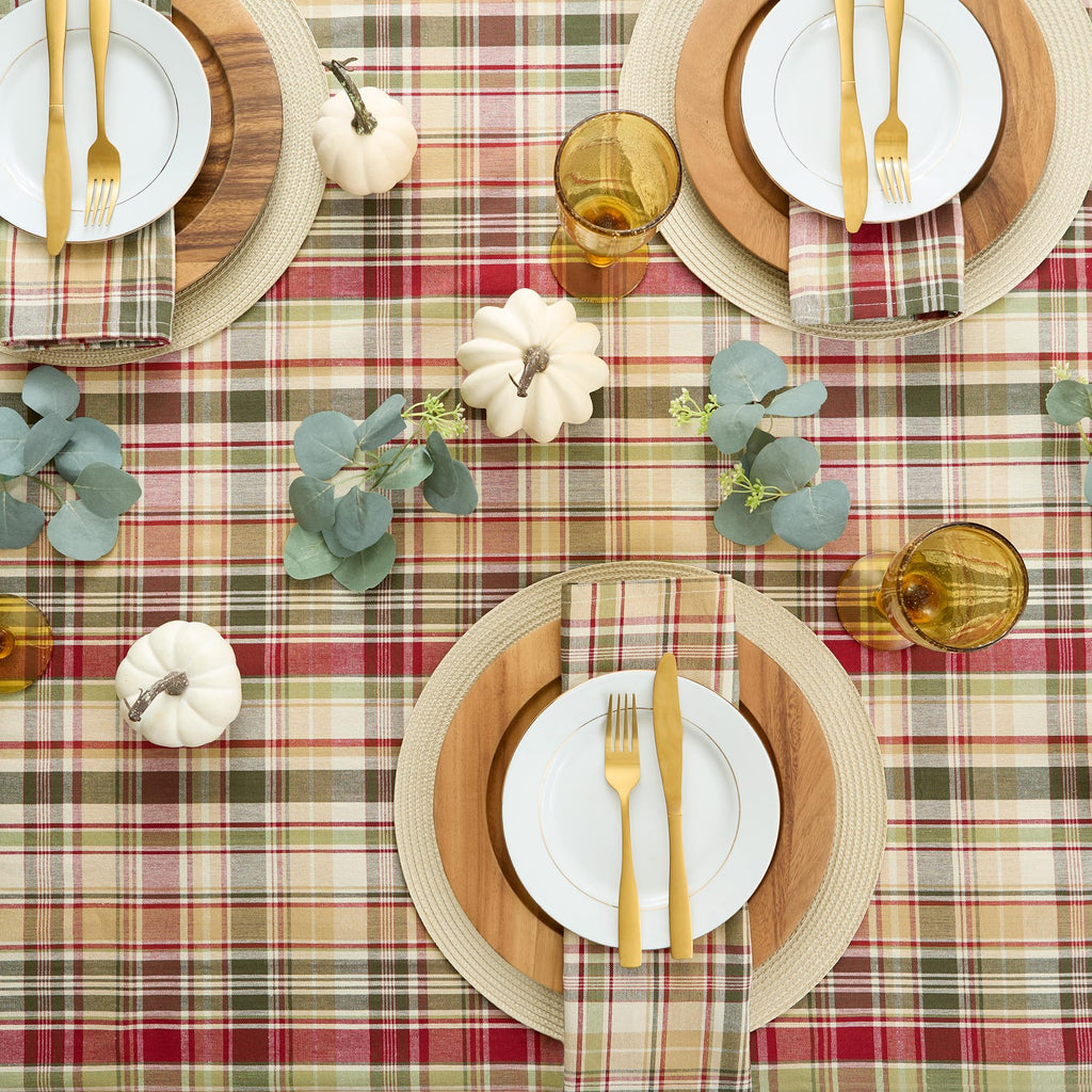 Give Thanks Plaid Fall Table Decor, Autumn & Thanksgiving Tabletop Linens, 60x84 Rectangle Tablecloth