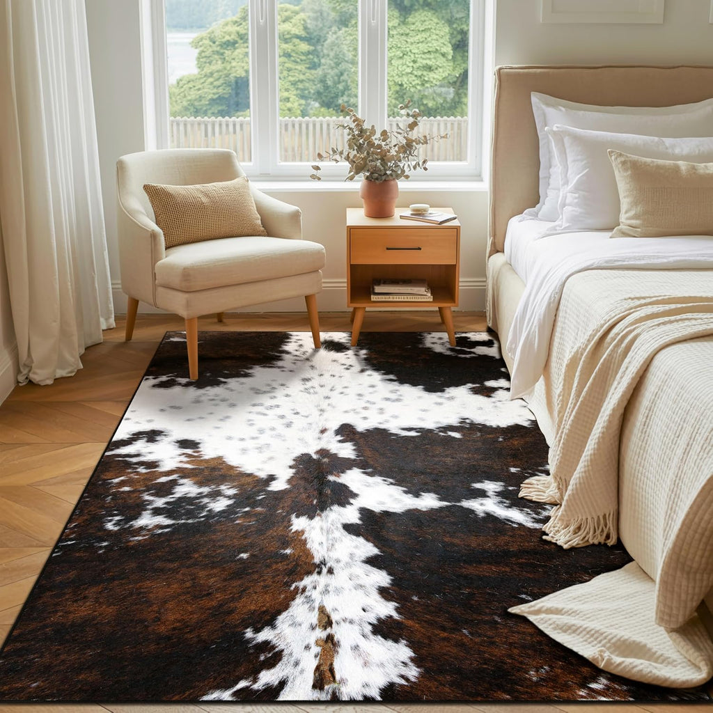 Western Area Rug Large Cow Print Non Slip Washable Rugs Ultra-Soft Low Pile Indoor Floor Mat Carpet s Playroom