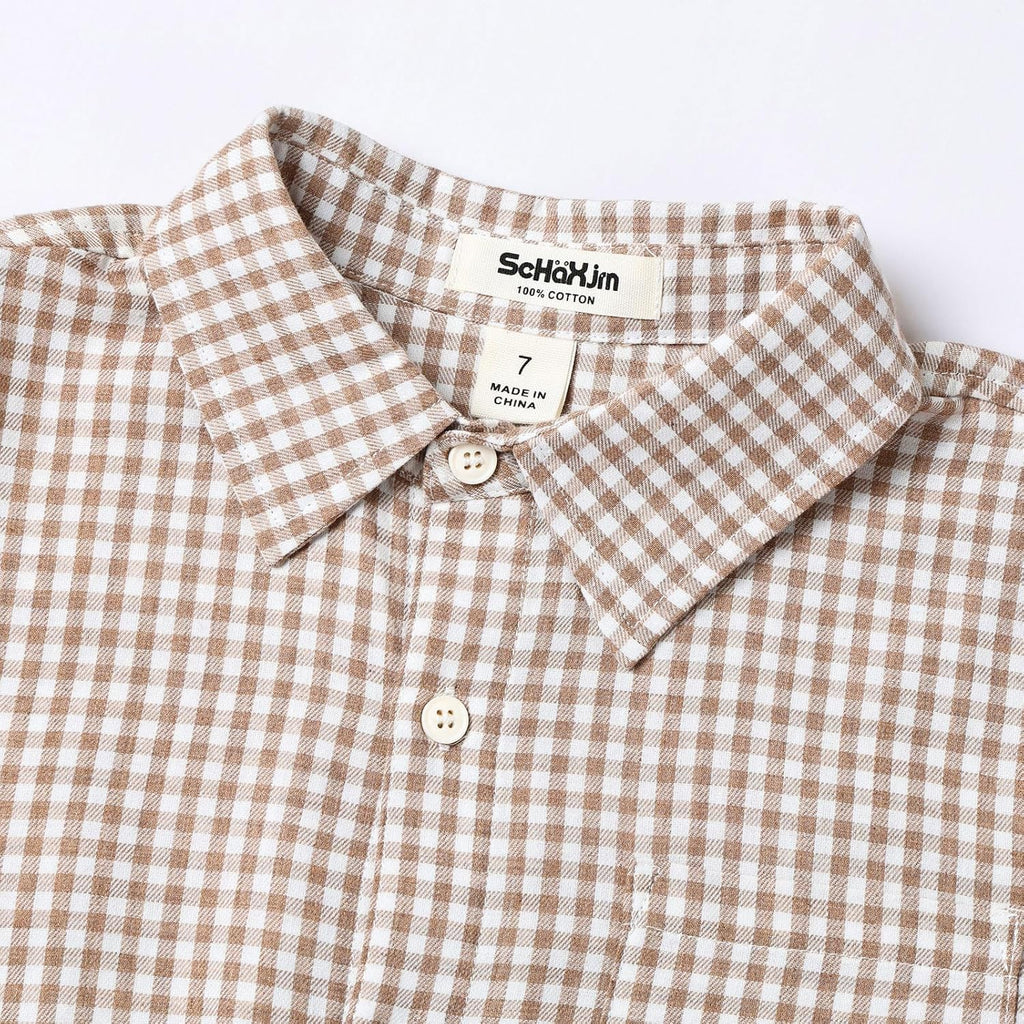 Boys Plaid Button Down Shirt Long Sleeve Lightweight Flannel Checkered Dress Shirts with Chest Pocket Gingham