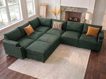 Sectional couches, Oversized Modular Cloud U Shaped Couch, FSC Certified Chenille, Removable Chaise Sofa (Green, U
