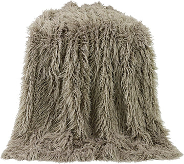 Mongolian Sheep Lamb Faux Fur Fluffy Throw, 50x60 inch, Taupe Solid Color, Soft Cozy Fuzzy Warm Luxury Blanket
