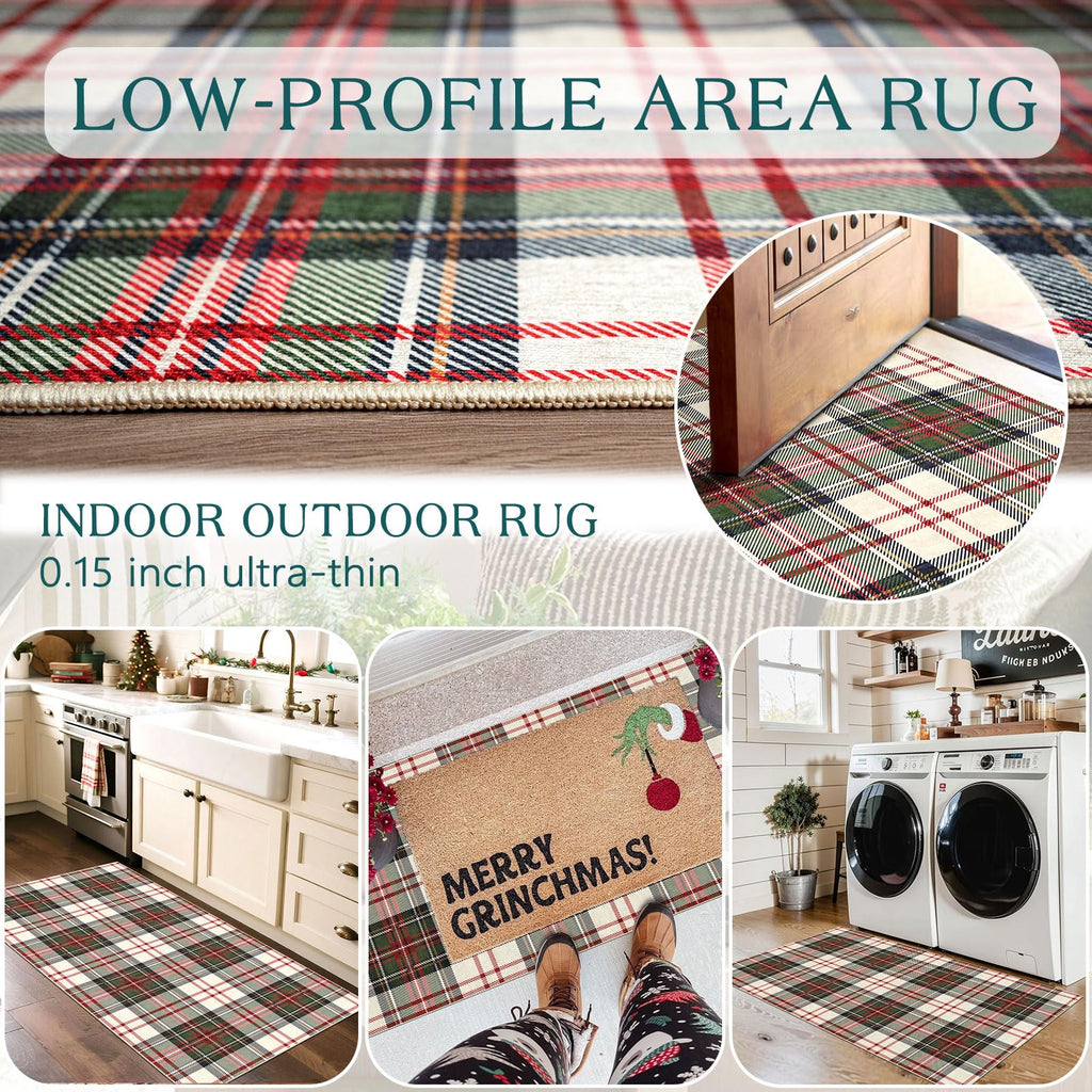 Christmas Front Door Mat - 2x4.3 Buffalo Tartan Plaid Runner Rug