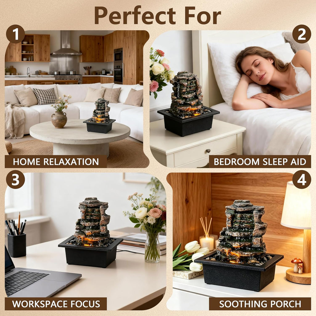 Home Décor Waterfall Meditation Fountain Indoor Tabletop Many Natural River Rocks Decorated Office Home Tabletop