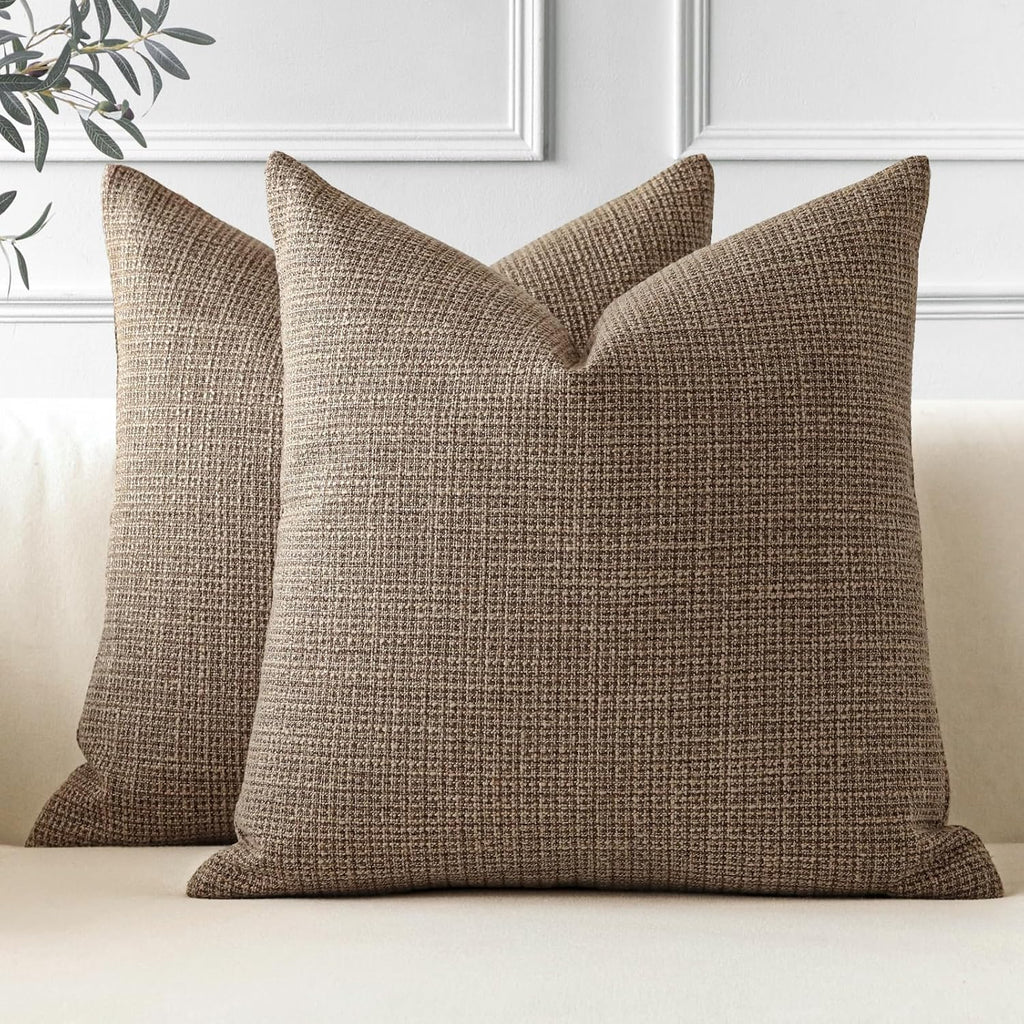 Pack of 2 Throw Pillow Covers 20x20 Inch Linen Coffee Brown Pillowcases Farmhouse Decorative Solid Pillow Covers