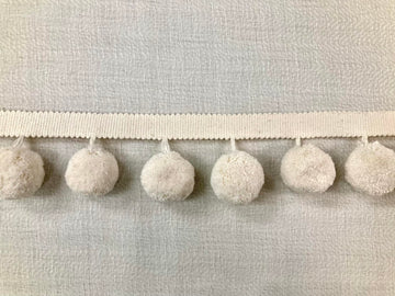 Off White Linen Jumbo Designer Pom Pom Fringe 2.25" Width Trim 24 Handmade Pom Pom's Per Yard 1.25" Diameter per Pom
