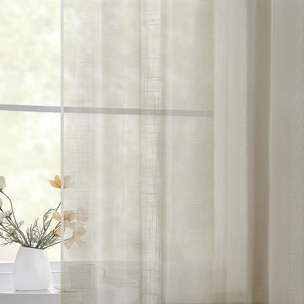 Light Brown Linen Textured Sheer Curtains 102 Inches Long Pinch Pleat Drapes for Living Room Bedroom Faux Linen