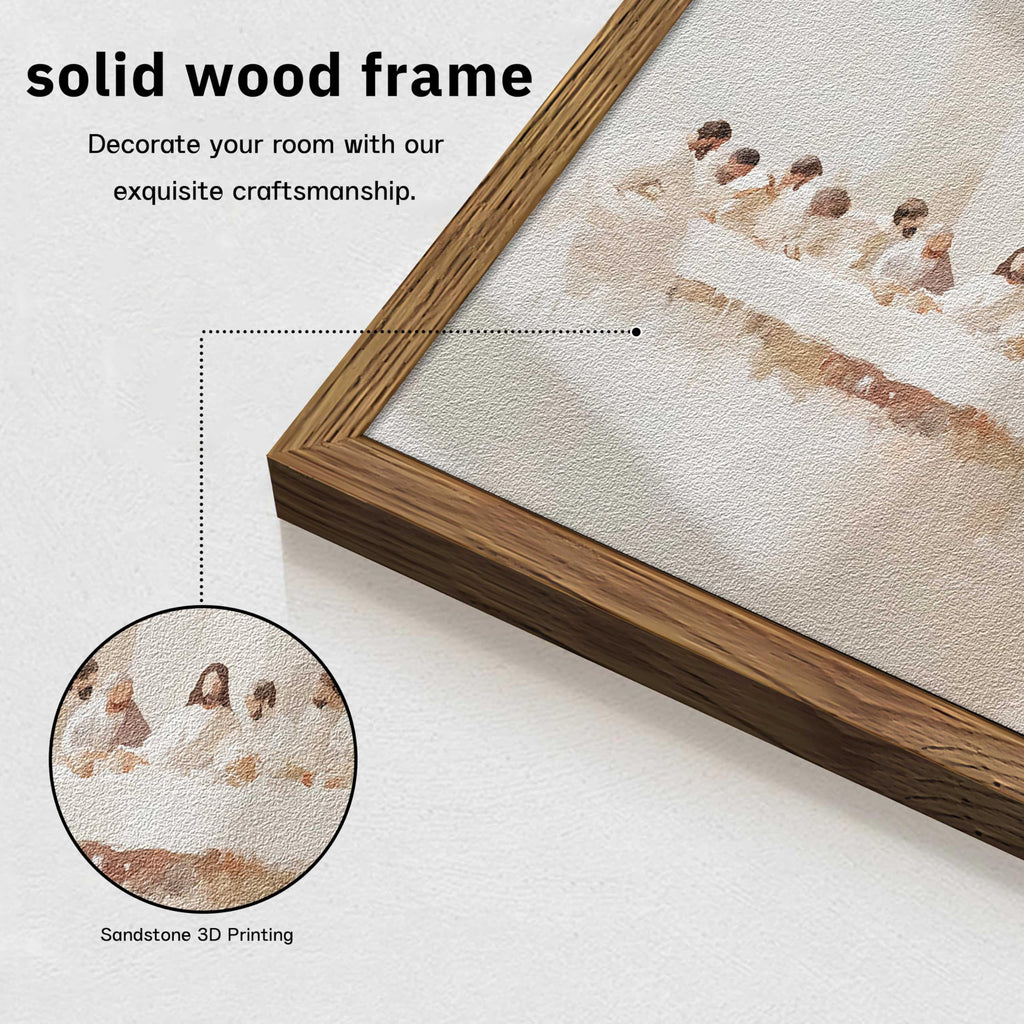 Framed 3D Textured Jesus The Last Supper Wall Art, Hand Drawn Sandstone Christian Wall Decor Painting, Leonardo da