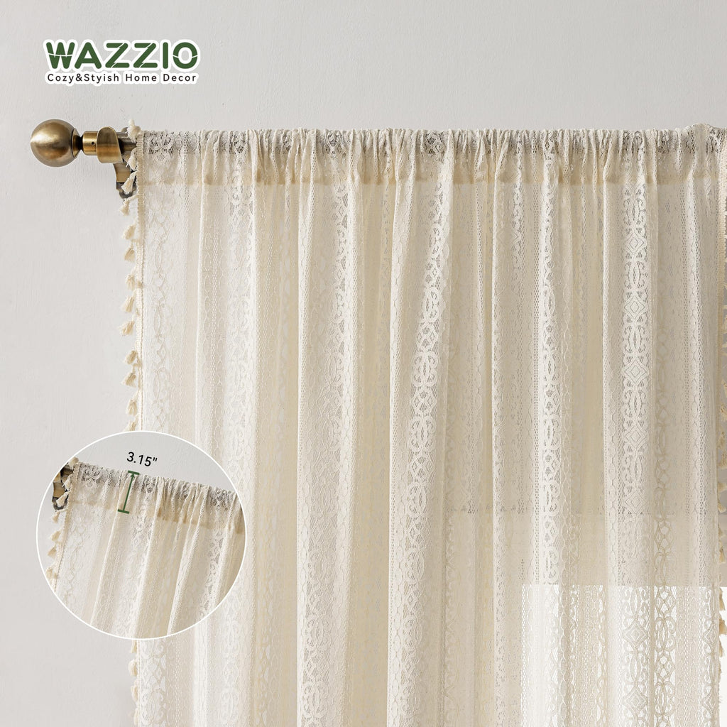 Beige Sheer Living Room Curtains, 72 Inch Long, 2 Panel, Rod Pocket, Vintage, French Country, Privacy, Boho Cotton