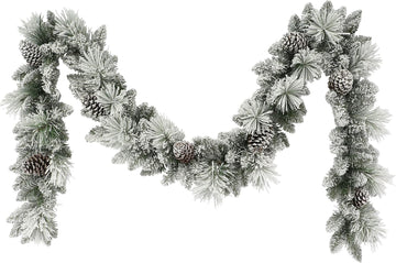 9 ft x 10 in Flocked Berkshire Spruce Garland, 170 Tips, Pine Cones