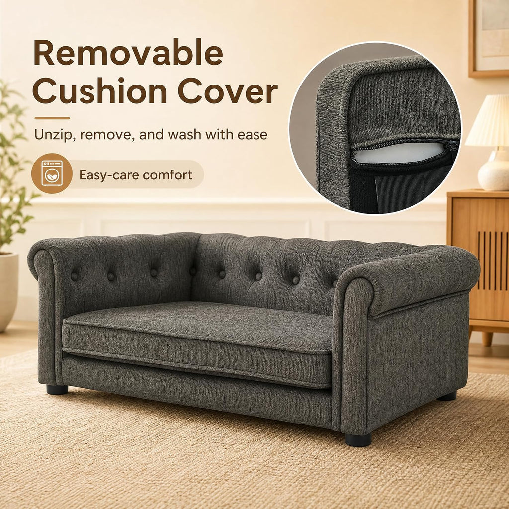 Dog Sofa Couch for Medium Dogs, Memory Foam Pet Couch with Washable Fabric Removable Cushion, Sofa Bed for Medium