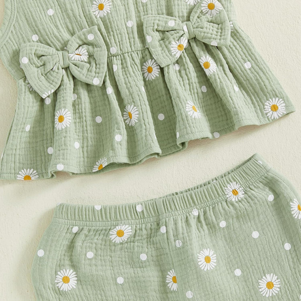 Infant Baby Toddler Girl Clothes Daisy Linen Outfits Bows Shirts Long Pants