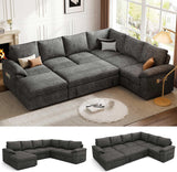108 Inch Sectional Sleeper Sofa with Pull Out Bed, U Shaped 7 Seat Modular Sectional Sofa with Storage