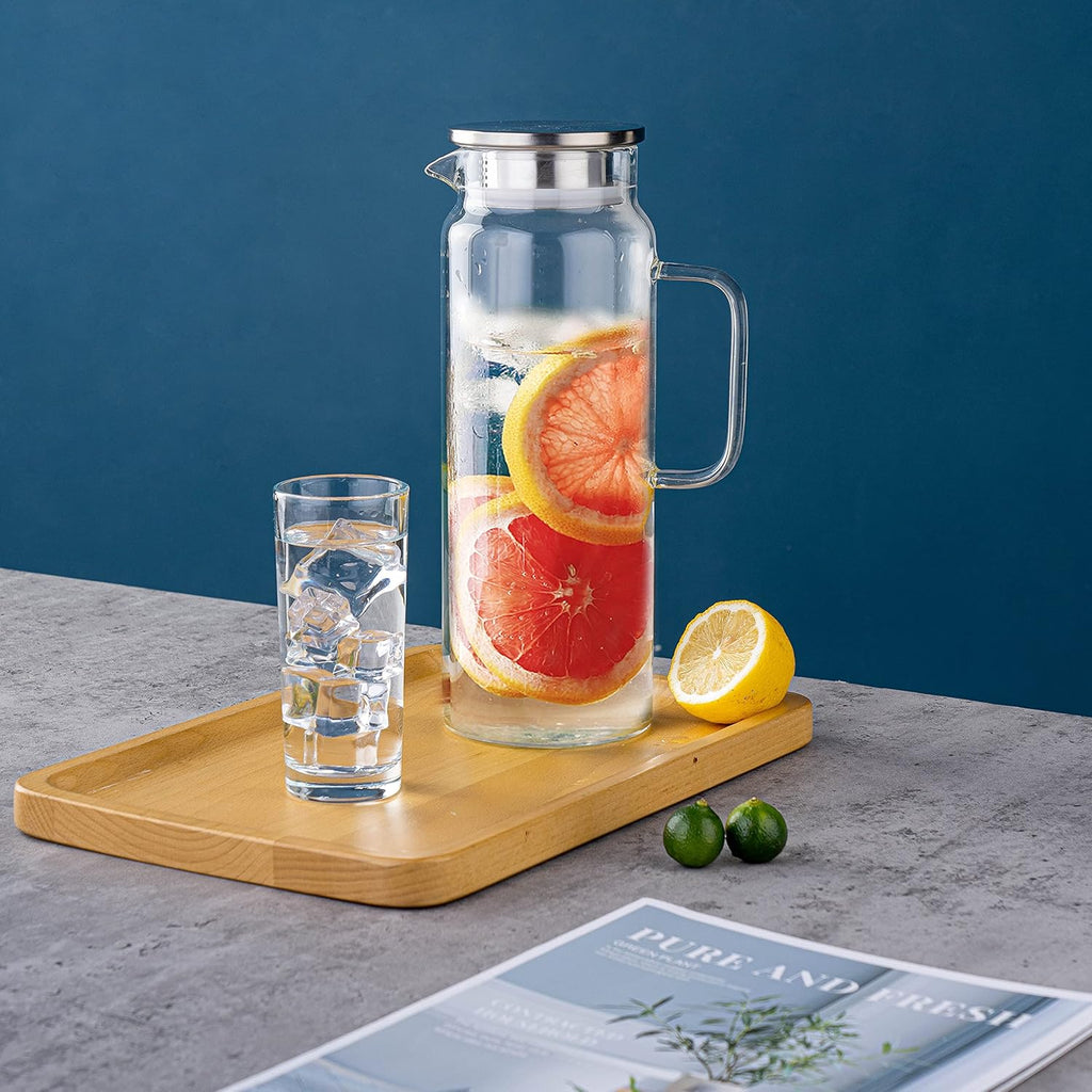 Set of 2 Glass Pitcher with Lid,2 Quart (64 oz / 1.9 Liter) Leak Proof,Glass Water Jugs, BPA-Free,Microwave &