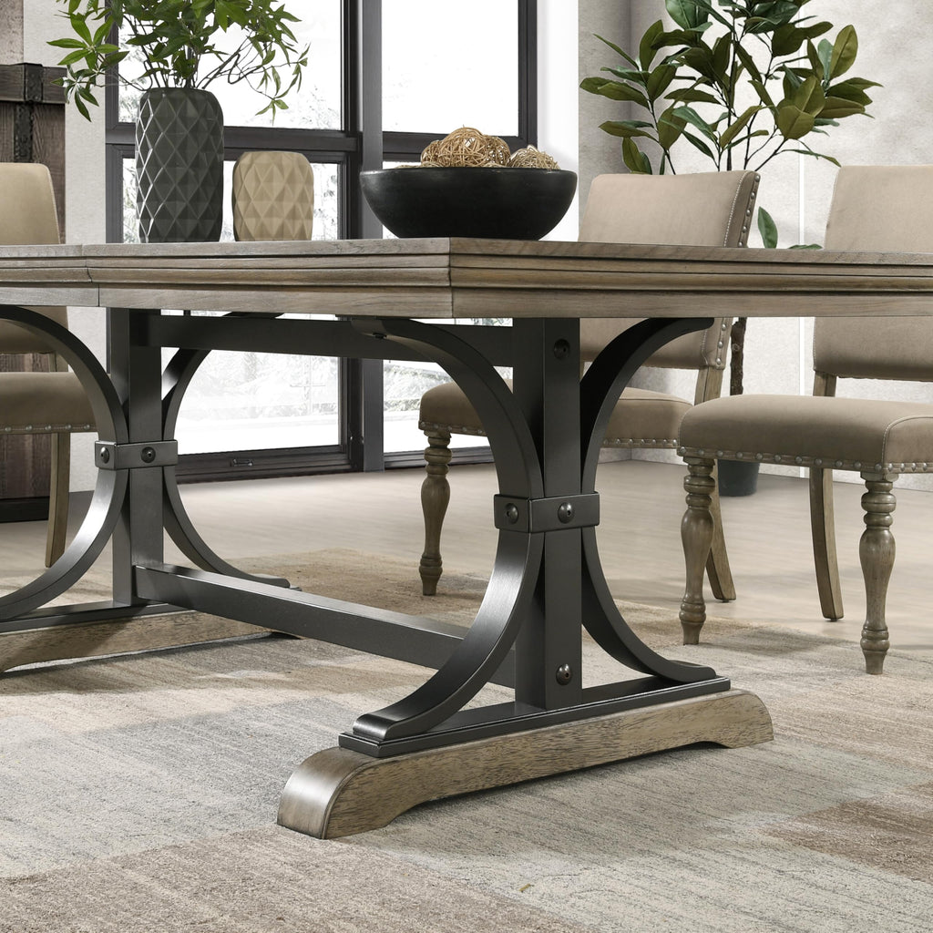 Birmingham 8-Piece Dining Set: Extendable Table with 4 Side Chairs, 2 Armchairs, and a Nailhead Bench, Driftwood