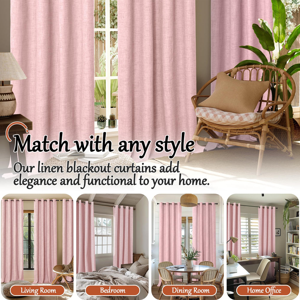 95 Inch Long Baby Pink Blackout Curtains - 2 Panels Each 52 Wide