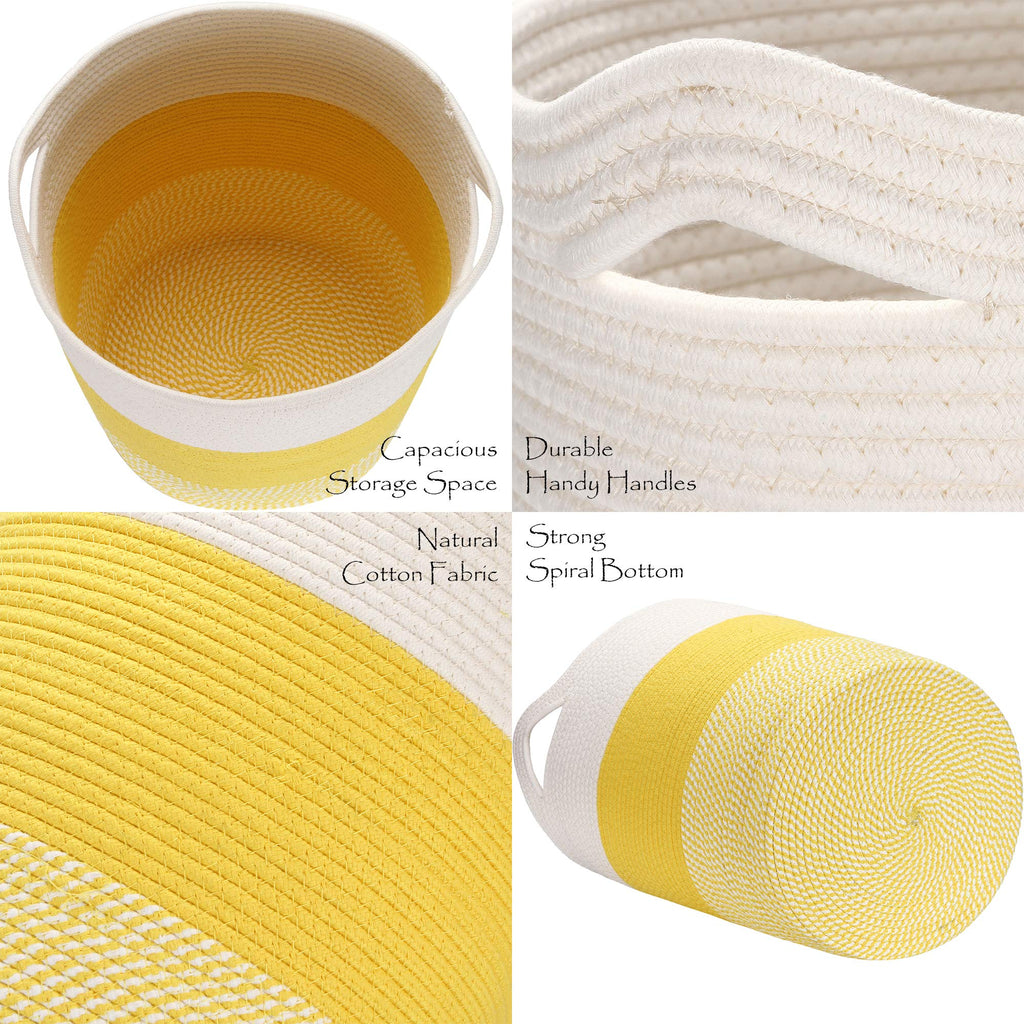 Large Woven Cotton Rope Laundry Basket with Handles, 20 x 14 in