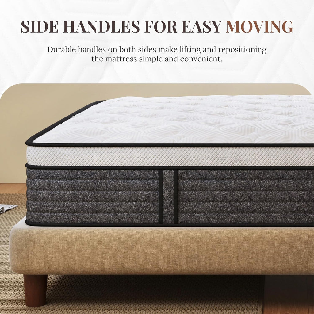 King Size Mattress, 14 Inch Hybrid King Size | Medium Feel Foam and Individual Pocket Springs, Fiberglass Free