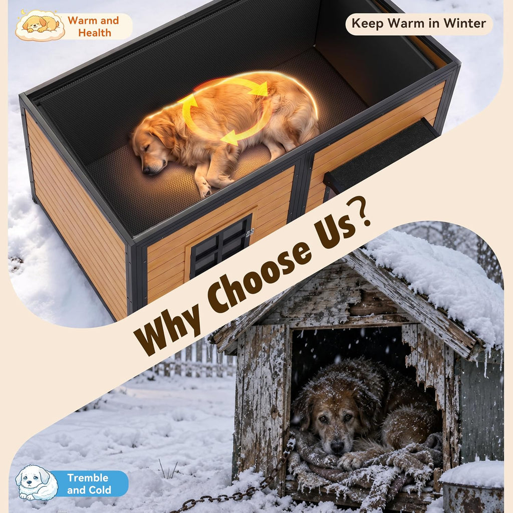 59" Extra Large Outdoor Dog House with Insulated Liner, Brown