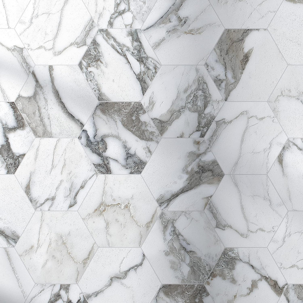 Marble Look Calacatta Majestic 7.7" x 8.9" Hexagon Porcelain Patterned Wall & Floor Tile (1 Box (9.05sqt))