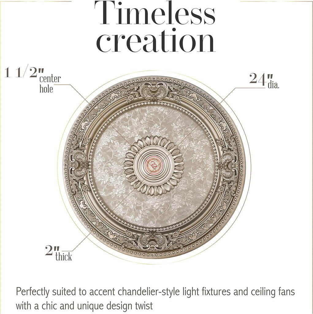 Petite Round Chandelier Ceiling Medallion or Fan Medallion, 24 Inches, Champagne
