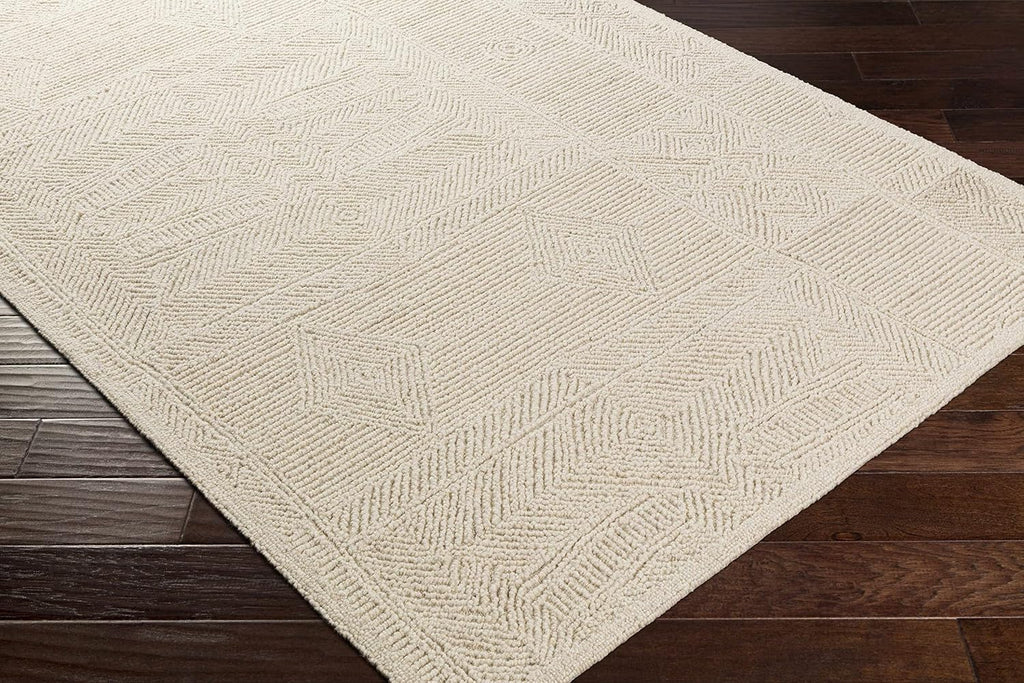 Cork Wool Area Rug - Geometric Border Diamond Abstract Trellis - Bohemian Transitional Modern Contemporary Minimalist