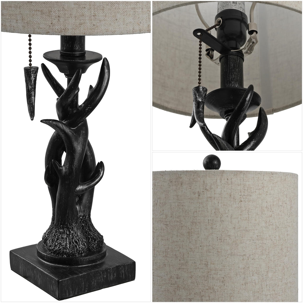 Gaston Rustic Faux Antler Resin Table Lamp 20.5", Antique Black