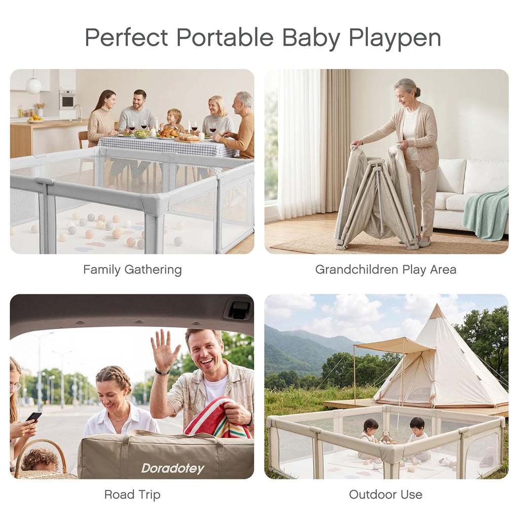 Baby Playpen, Pre-Assembled Foldable Playpen with Walk-in Door, 59"x 59" Large Baby Play Yard for Babies & Toddlers