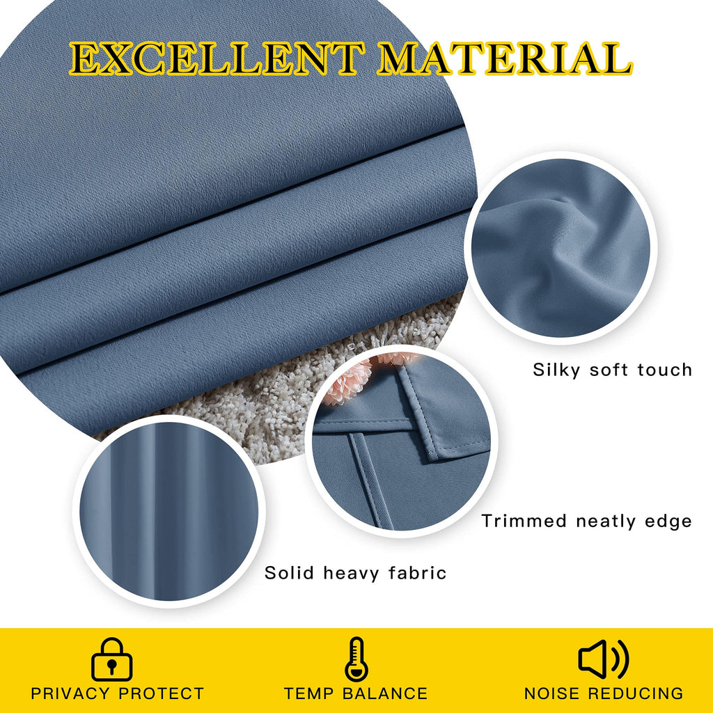 Stone Blue Blackout Curtains 84 Inches Long, W52xL84, 2 Panels