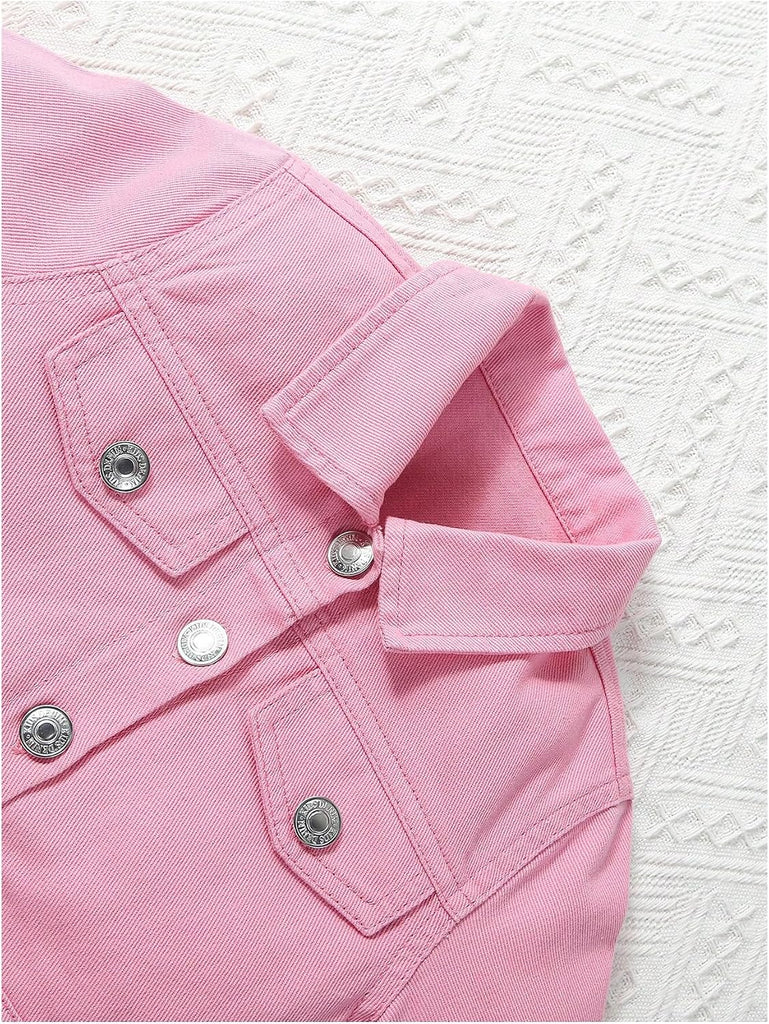 Girl's 2 Piece Outfits Button Front Long Sleeve Denim Jacket and A Line Skirt Set