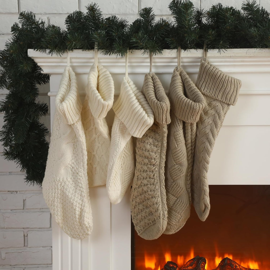 Cable Knit Christmas Stockings 18 Inch Large,Charming Color - Set of 6